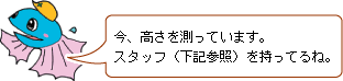 右の写真は、高さを測っています。スタッフを持ってるね。（下記参照）